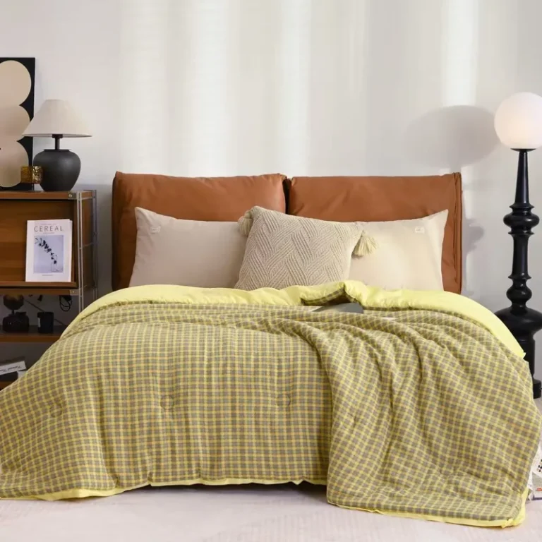 Double Quilt – Fine check (teal / blue-grey / yellow-grey va…
