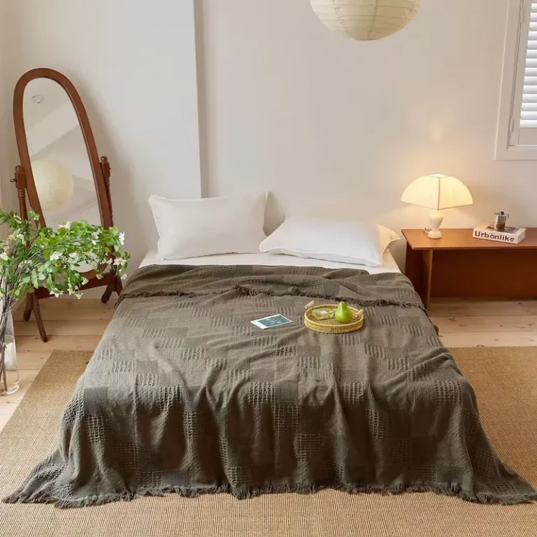 Throw / Towel Blanket – Waffle check weave + fringe