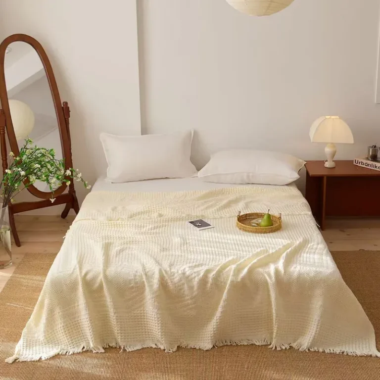 Throw / Towel Blanket – Solid waffle weave + fringe