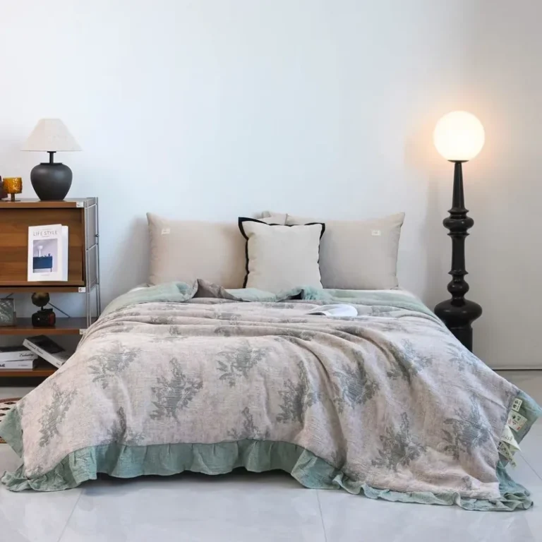 Throw / Towel Blanket – Sage leaf print + green ruffle