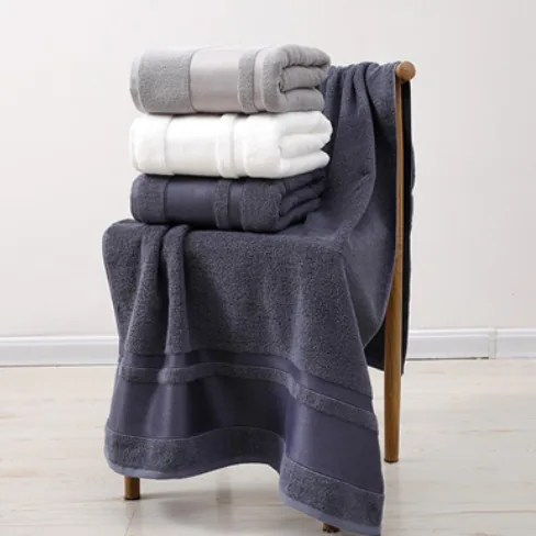 Cotton Towel / Bath Towel (Grey / White Solid)